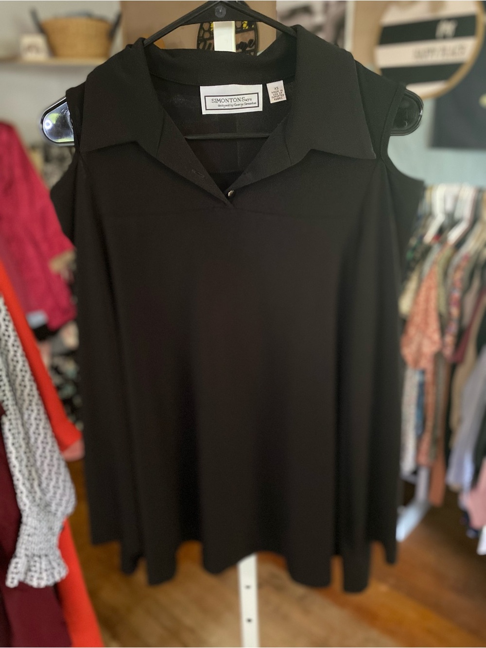George Simonton Black Cold-Shoulder Collared Blouse